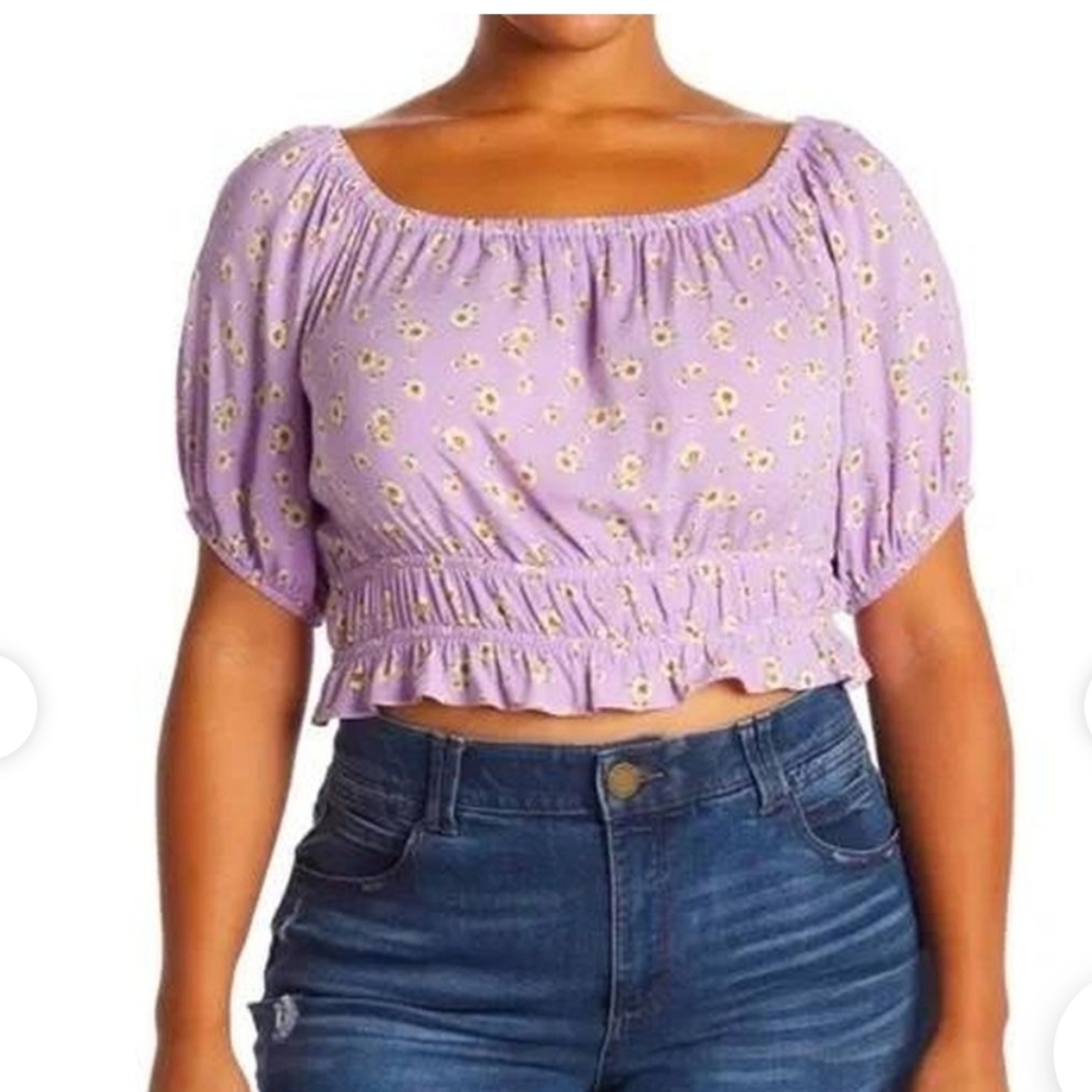 Abound Nordstrom Women's Square Neck Crop Top Plus Size 2X Purple Floral Shirt